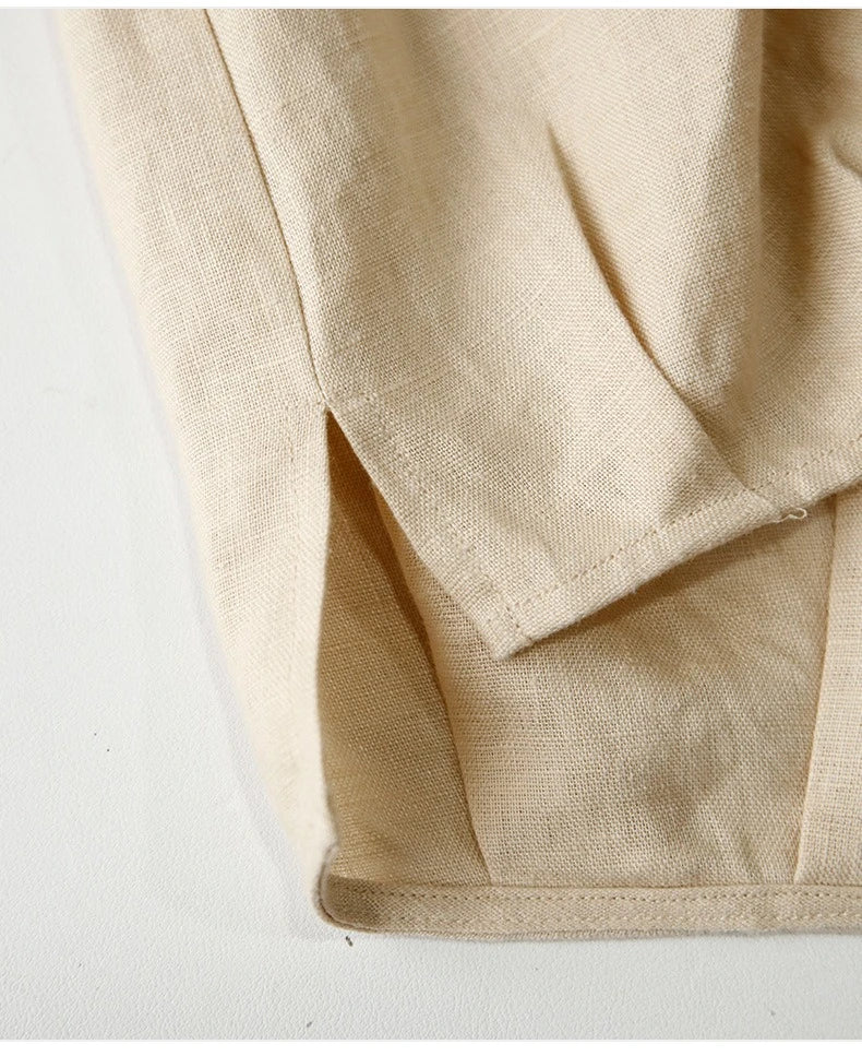 Fashionable Linen U-Neck Long-Sleeved Shirt