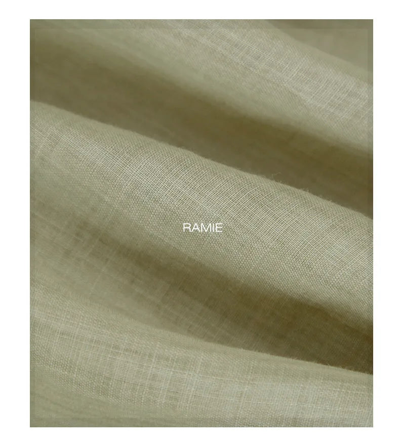 Ramie Crew Neck Long Sleeve Drawstring T-Shirt