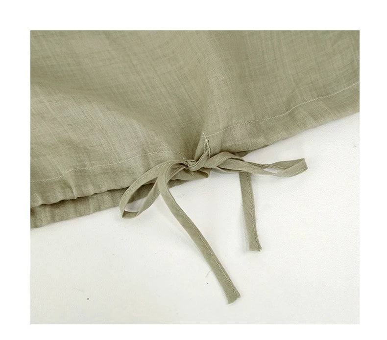 Ramie Crew Neck Long Sleeve Drawstring T-Shirt